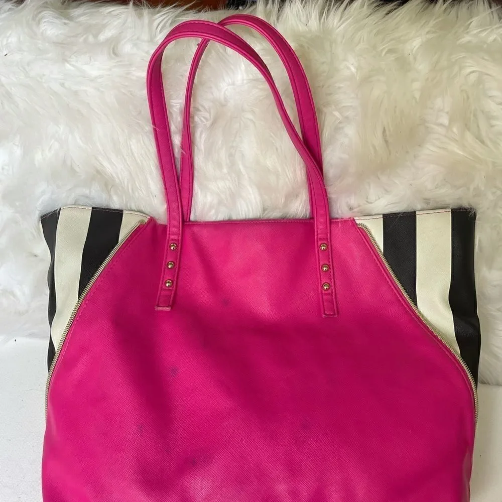 Juicy Couture hot pink & black &white tripes tote.